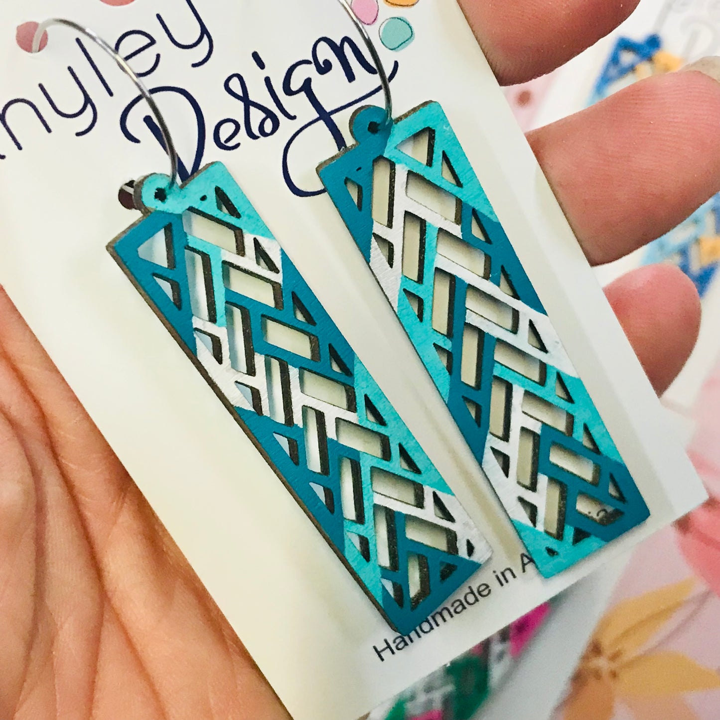 Wooden Boxed Grid Statement Earrings