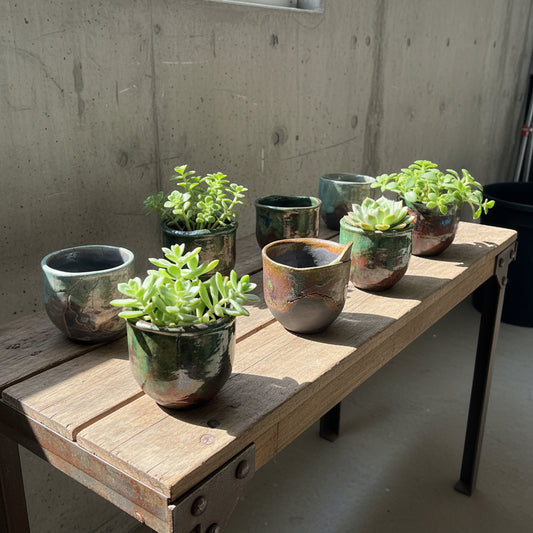 Raku Planter Bowls - Lustre Glaze Inside & Out