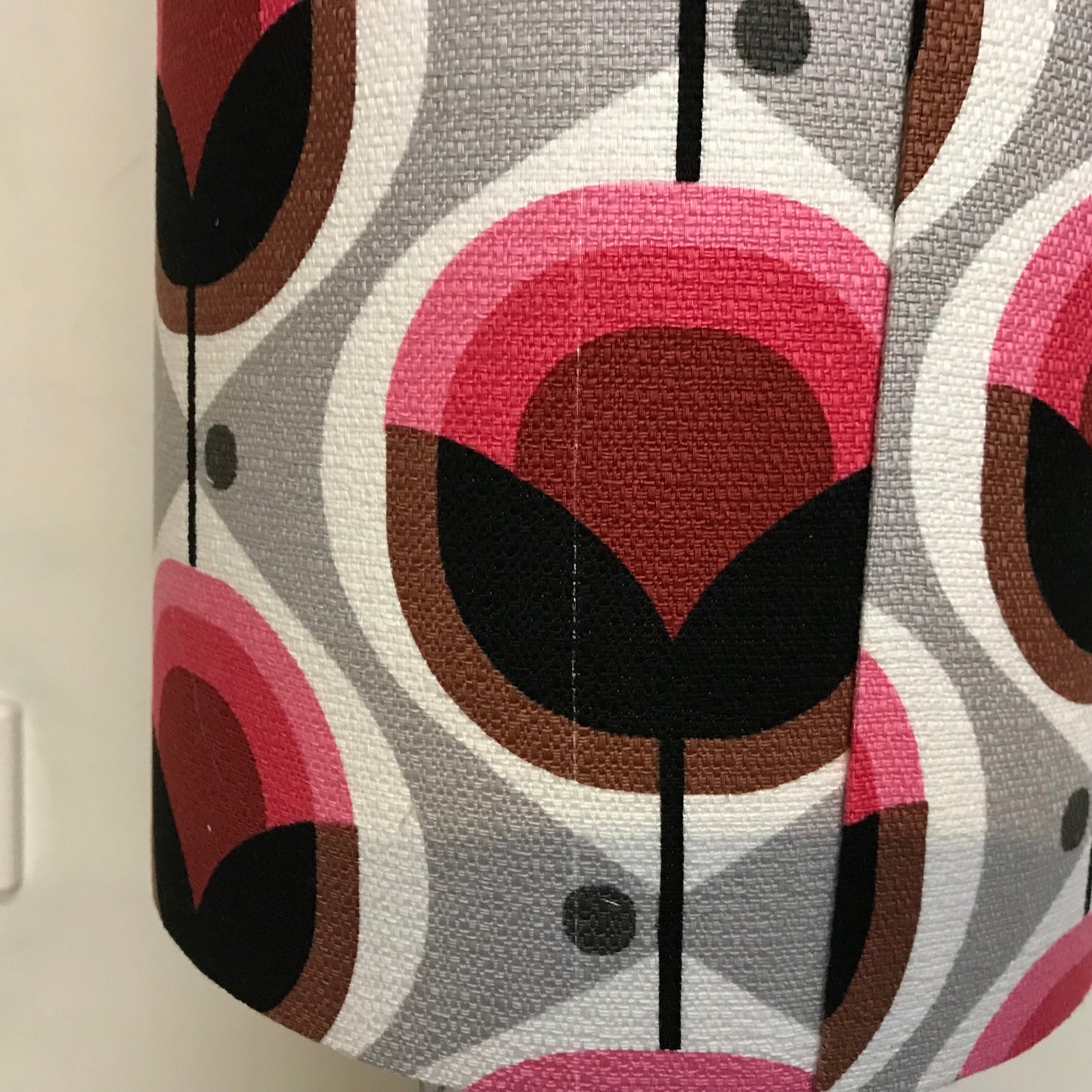 Art Deco Pink Geo Flower Barkcloth Column Table Lamp