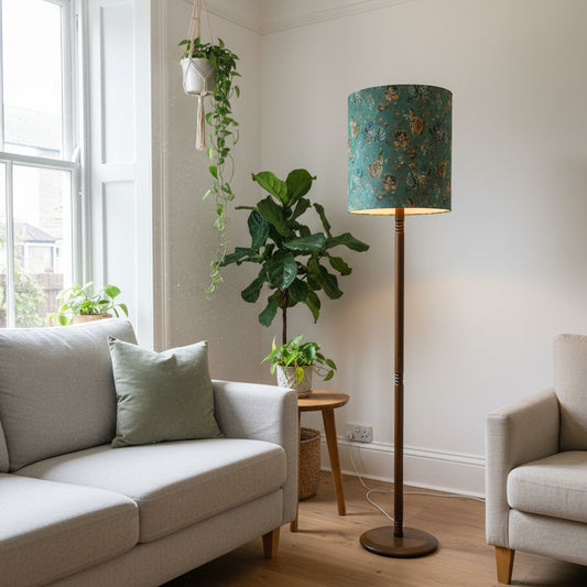 Timber Standard Floor Lamp with Sage Floral Velvet Shade