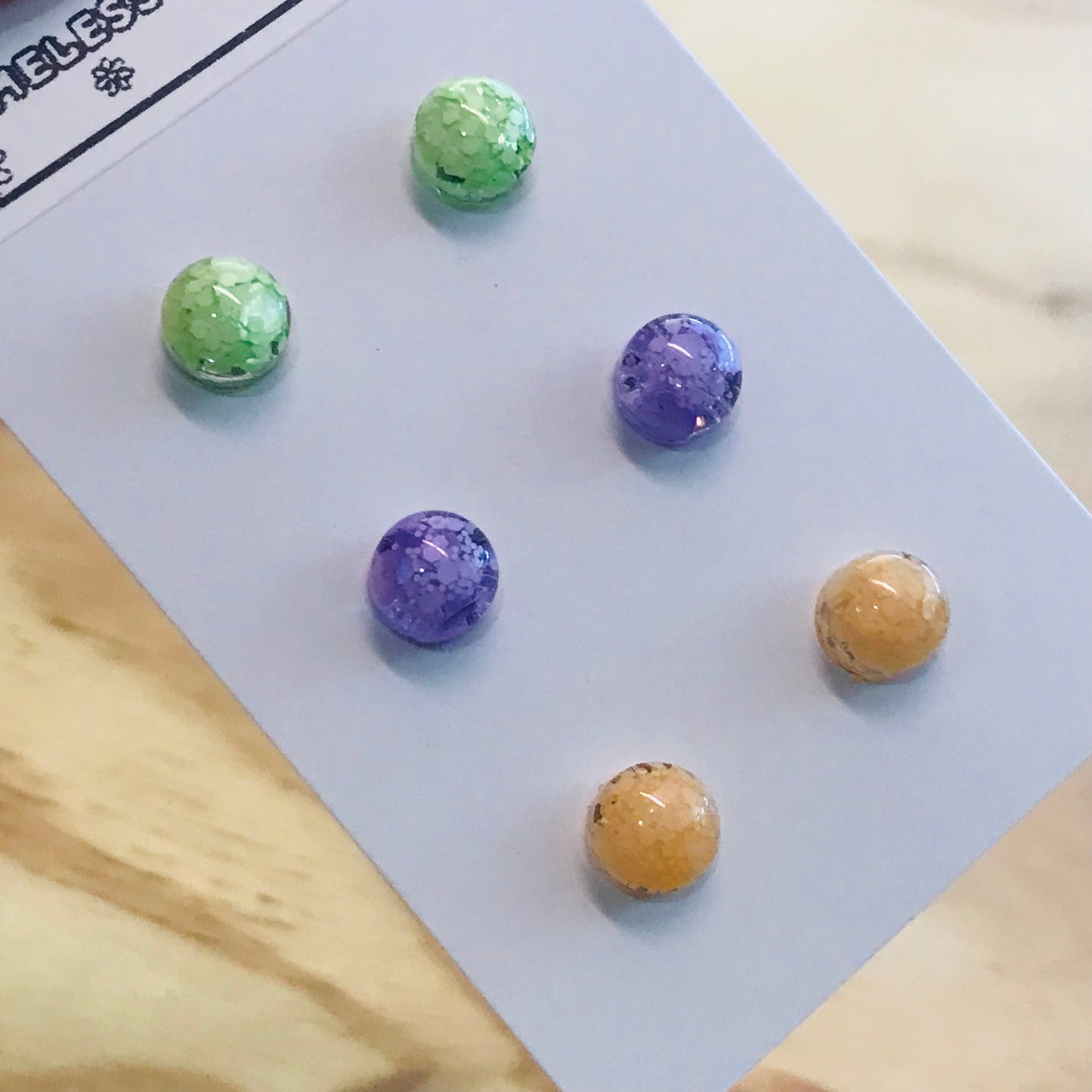 Novelty Resin Sparkle Stud Earrings - triple pack