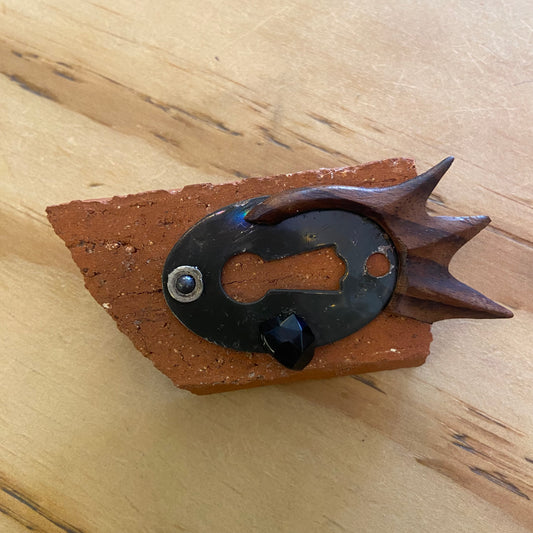 Found Object Brooch - Fish on a Brick 2