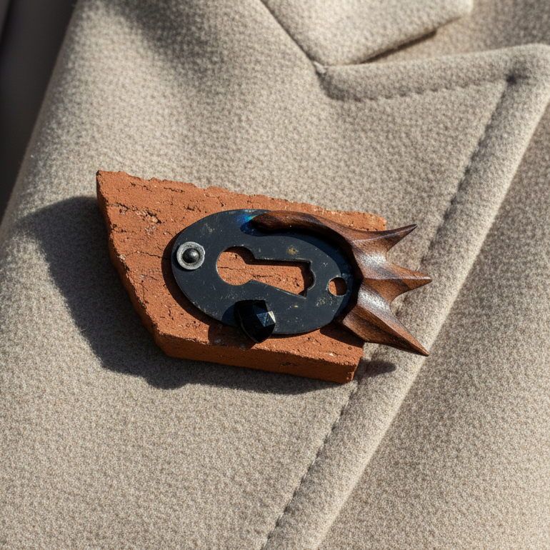 Found Object Brooch - Fish on a Brick 2