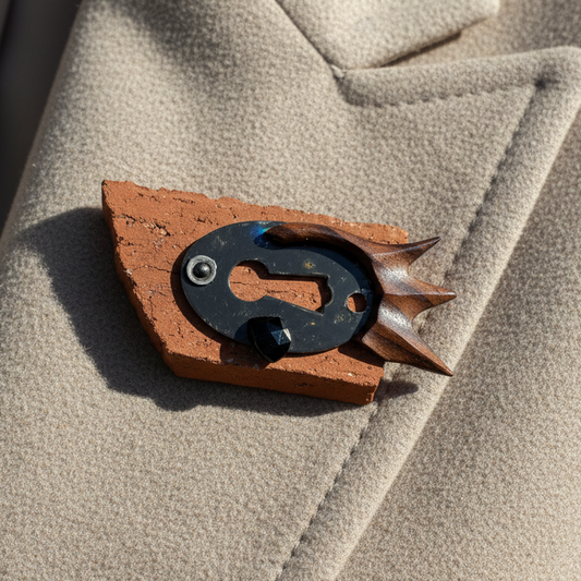 Found Object Brooch - Fish on a Brick 2