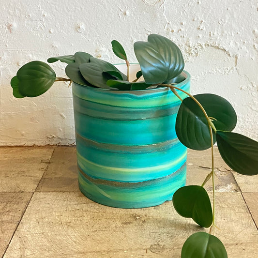 Alcohol Ink planter pot - Aqua Storm #1 (LARGE)