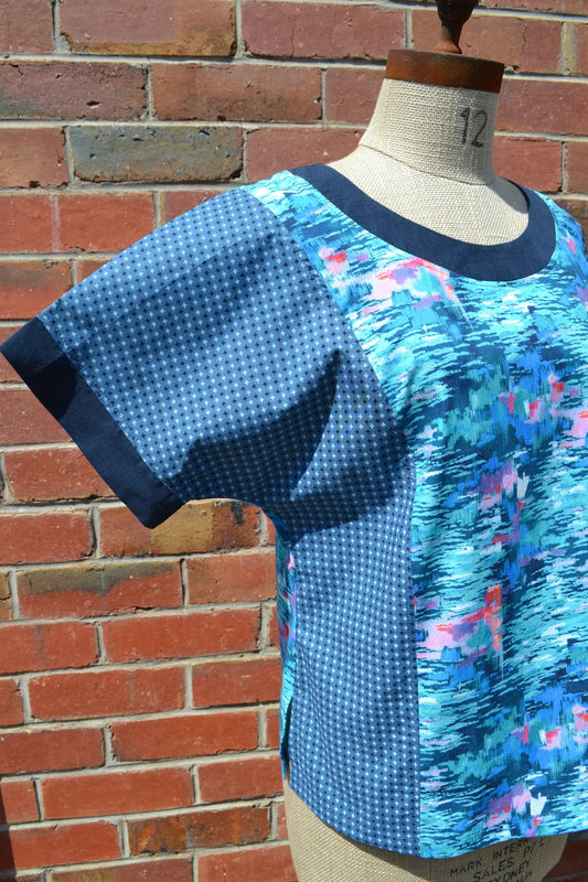 Women's Handmade Paneled Top - Rounders Blue Moods