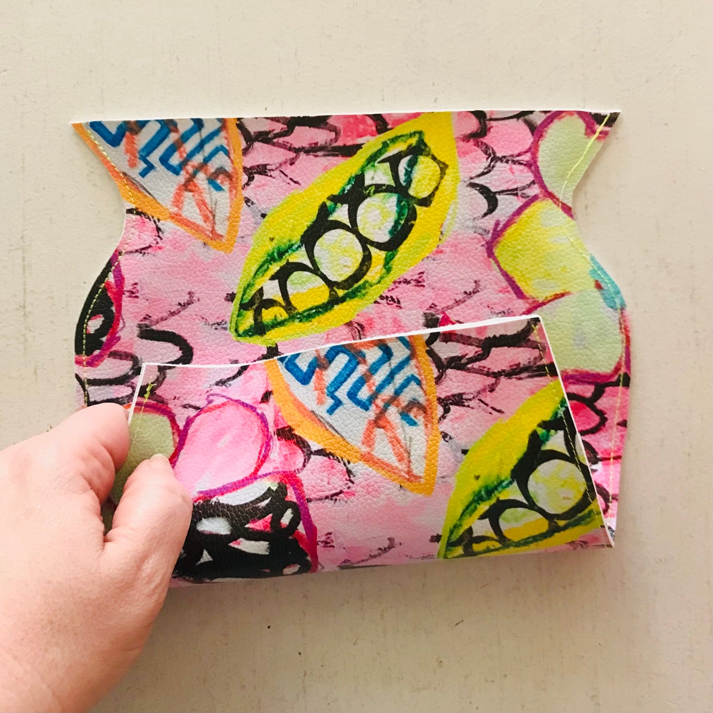 Hand Painted Vegan Leather Flat Vase