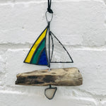 Handmade Glass Suncatcher - Drift Wood Sail Boat