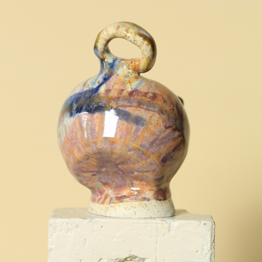 Handcrafted Pottery Salt Pot and Spoon - Desert Rain White Clay Rings