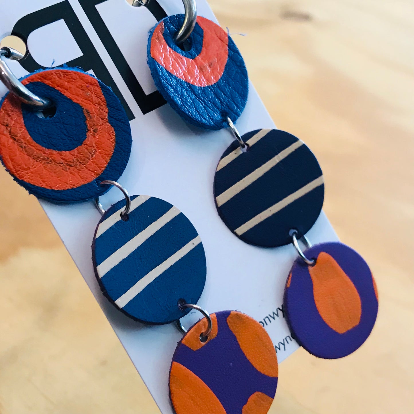 Hand painted leather bold statement earrings - Multi Drop