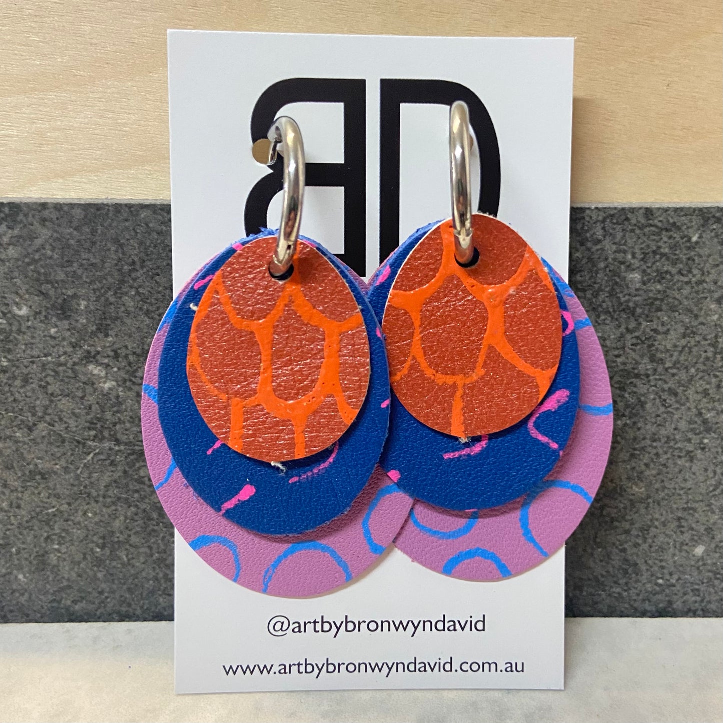 Hand painted leather bold statement earrings - Interchangeable Huggies