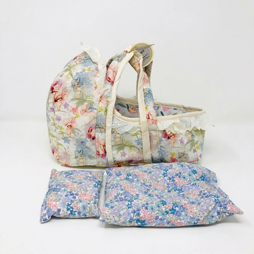 Cloth Carrier Dolls Basket Set with Blanket and Pillow