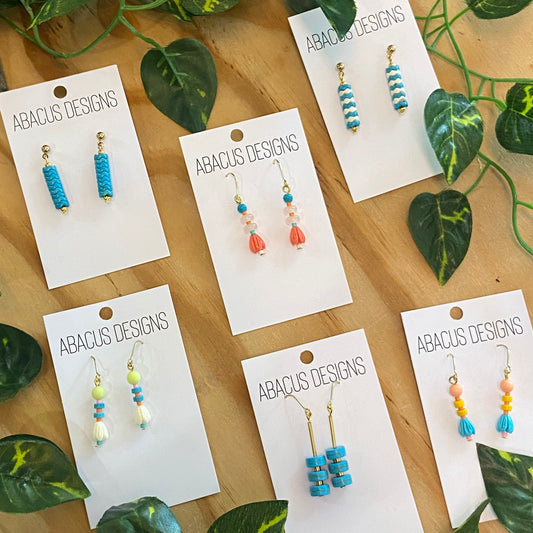 Stacked Beads & Brass Dangle Earrings