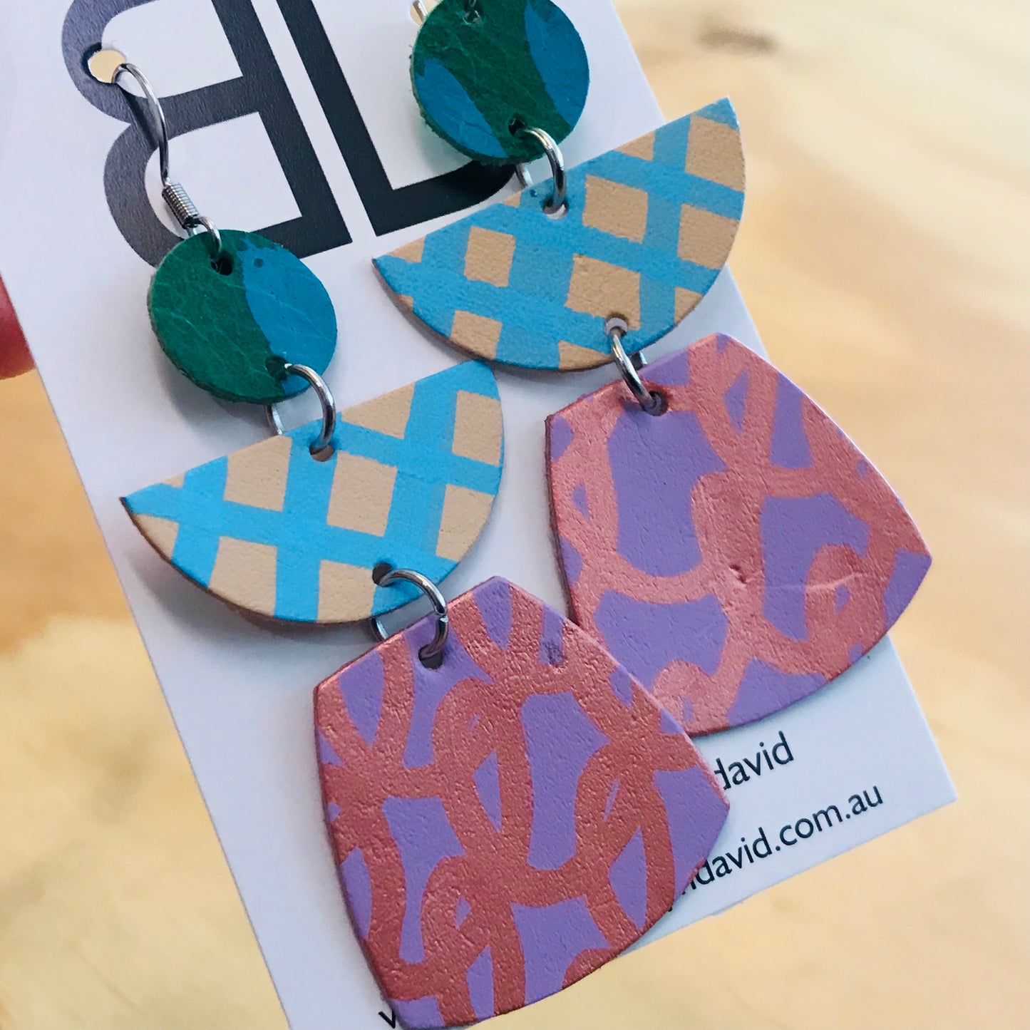 Hand painted leather bold statement earrings - The Juggler