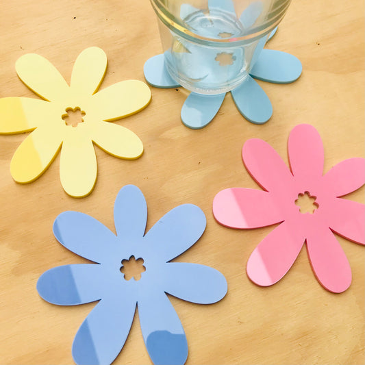 Flower Coasters  - cool pastel (set of 4)