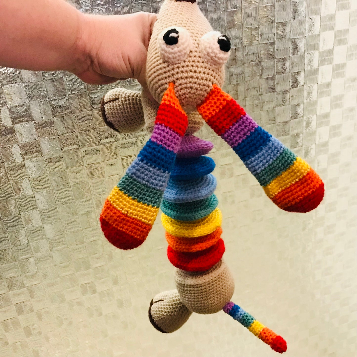 Rainbow Sausage Dog Crochet Toy
