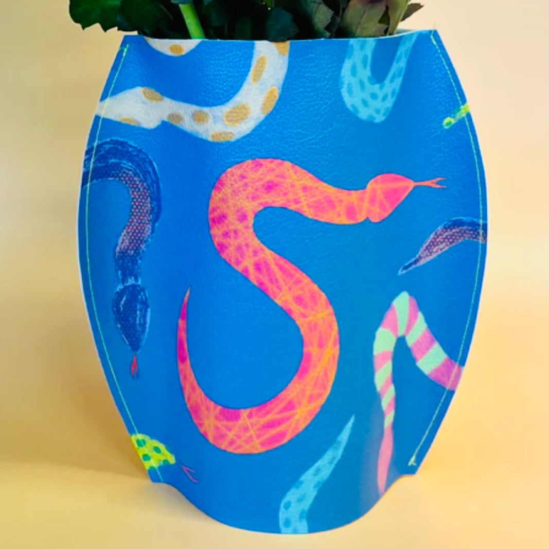 Hand Painted Vegan Leather Flat Vase
