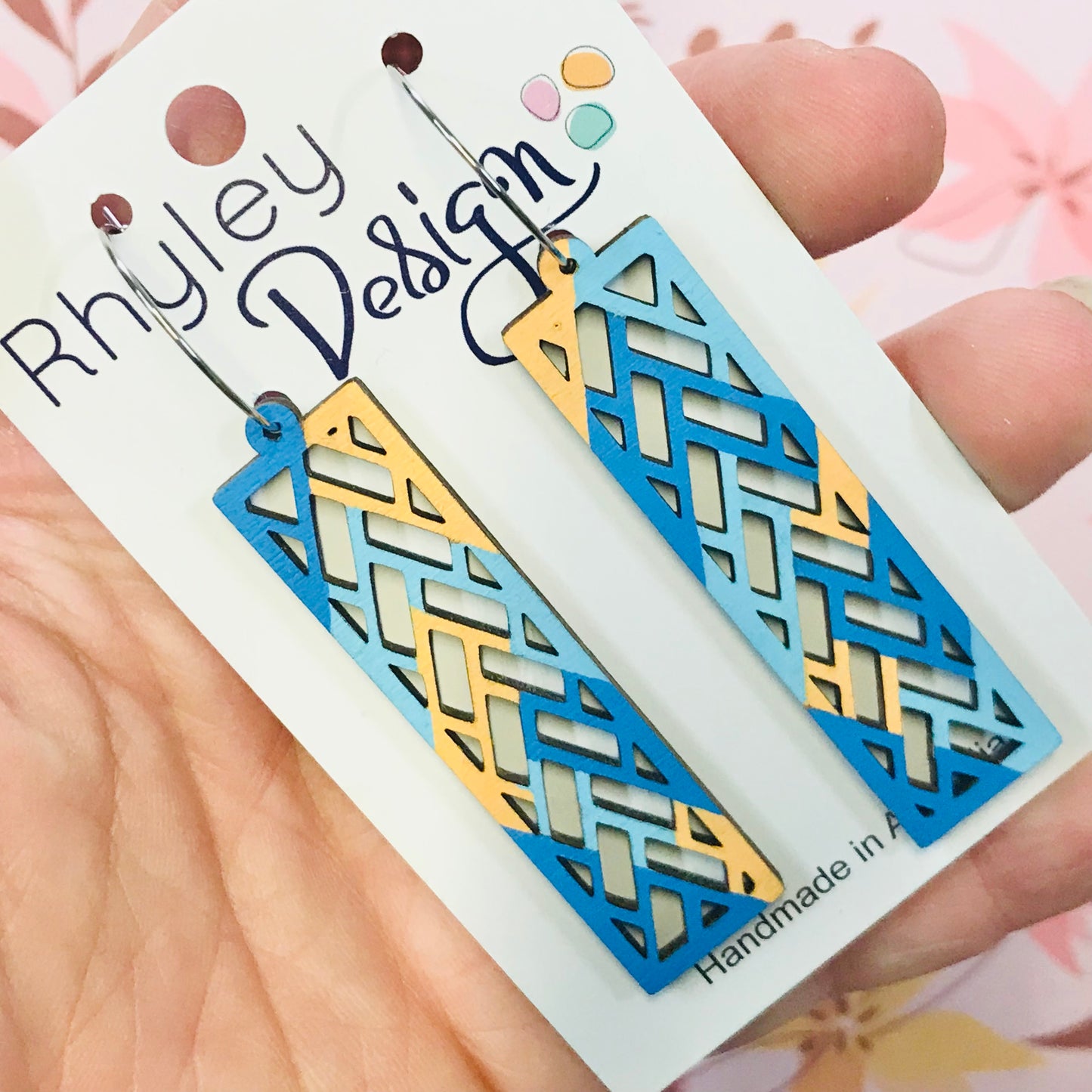 Wooden Boxed Grid Statement Earrings