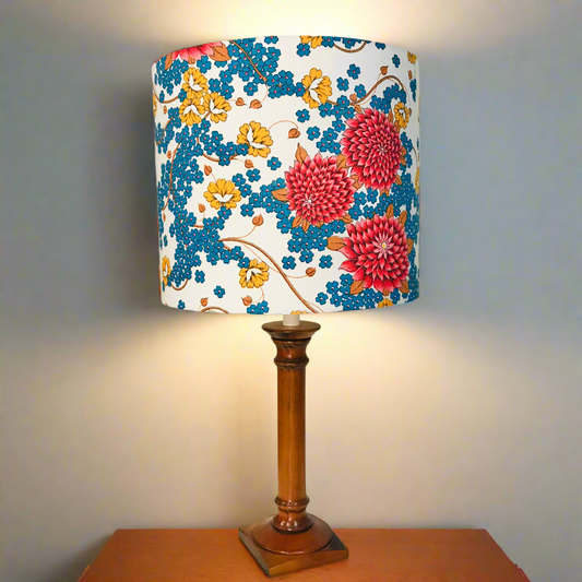 Blue Floral Timber Table Lamp