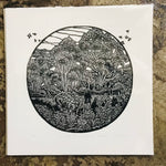 Hand printed original linocut - THE WIND BLOWS THROUGH THE TREES (unframed)