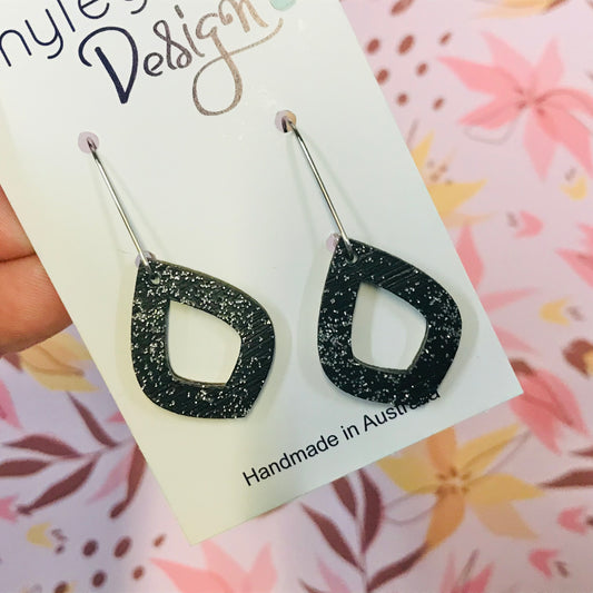 Diamond Sparkle Handpainted Wood Statement Earrings