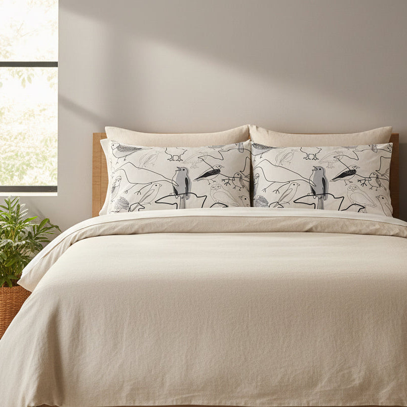 Pillow Case Set - Monotone Bird Sketchers (set of 2)