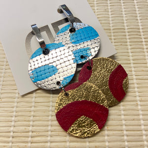 Hand painted leather bold statement earrings - Reversible Double Huggies (large)