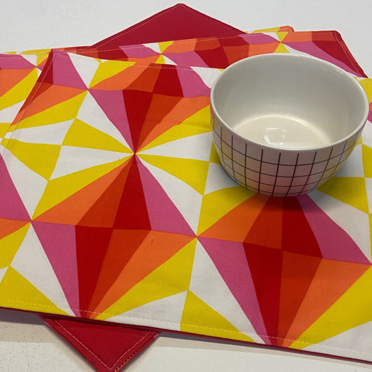 Reversible Placemats - Citrus Geo with Cherry Reverse (set of 4)