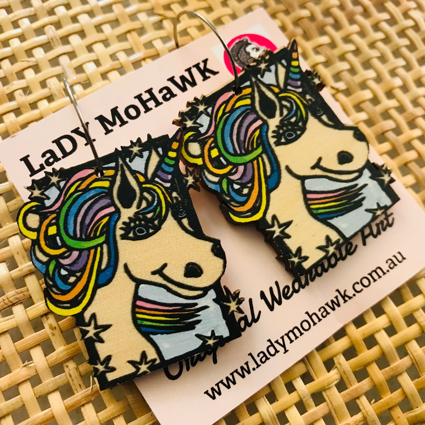 Original Art Printed Timber Earrings - hoops