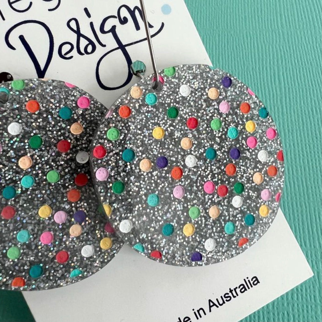 Laser Cut Drop Spotty Disc Perspex Earrings