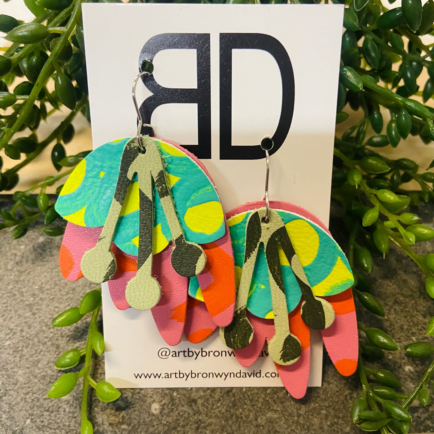 Handmade Painted Leather Earrings - The Layered Gumnut