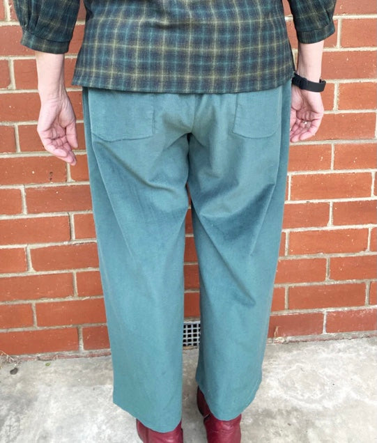 Women's Handmade Band Pants - Bottle Green Corduroy