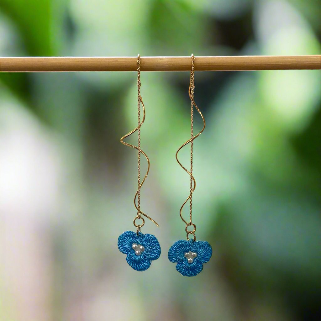 Handcrafted Crochet Earrings - Flowers with Chain Detail