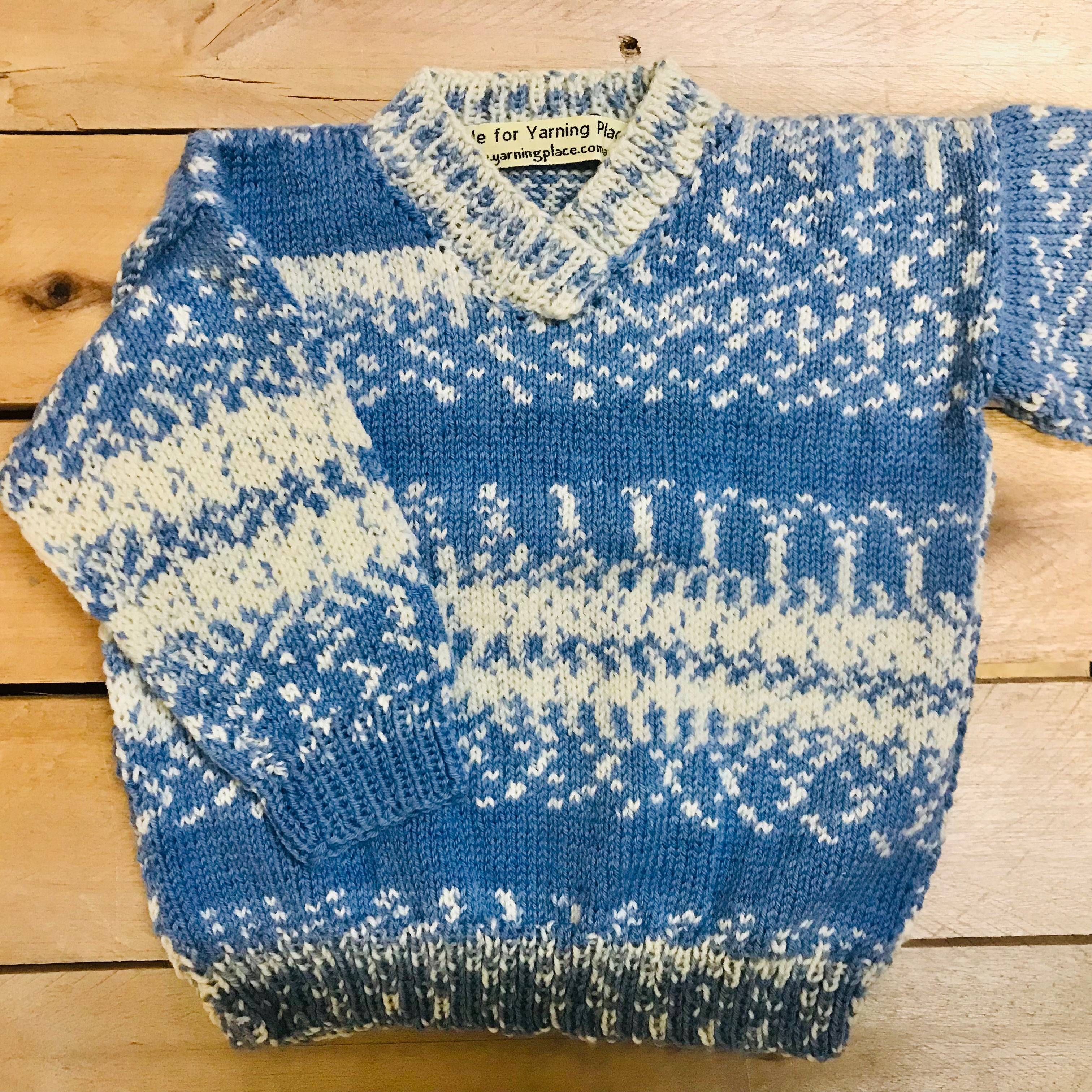 hand-knitted locally - Child Blue greys variegated self patterning  Jumper