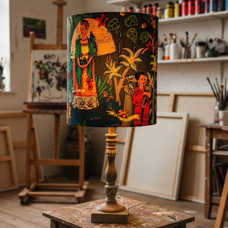 Decorative lamp with a colorful Frida Kahlo print shade 