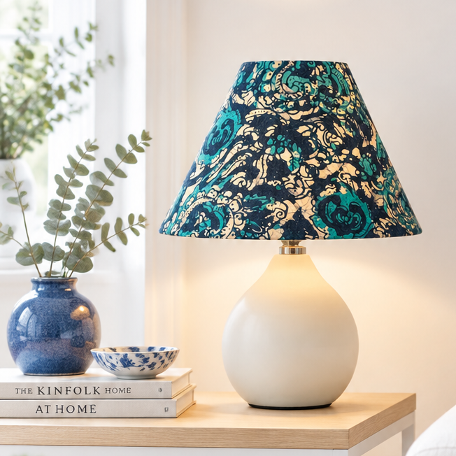 Blue Indian Floral Ball Table Lamp
