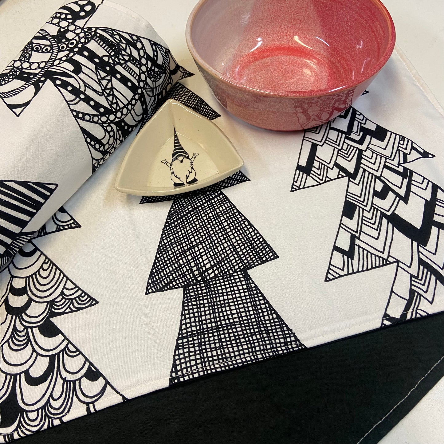 Reversible Christmas Placemats - Marimekko Christmas Trees with Black on Reverse (set of 4)