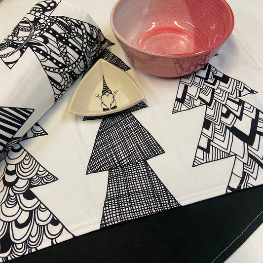 Reversible Christmas Placemats - Marimekko Christmas Trees with Black on Reverse (set of 4)