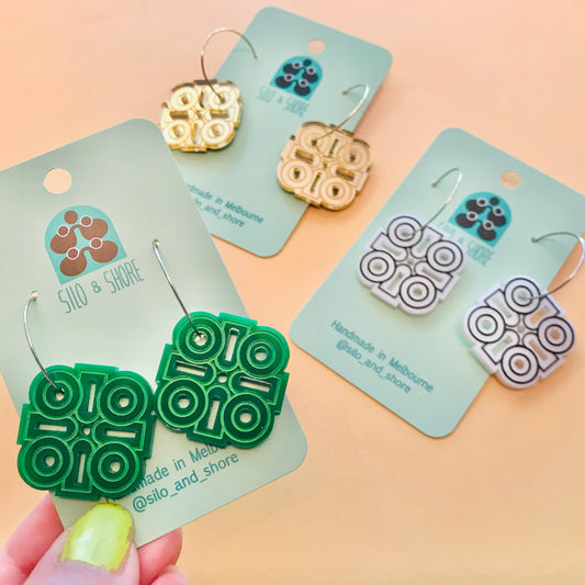 Art Deco Acrylic Earrings - Rounded Squares (small)