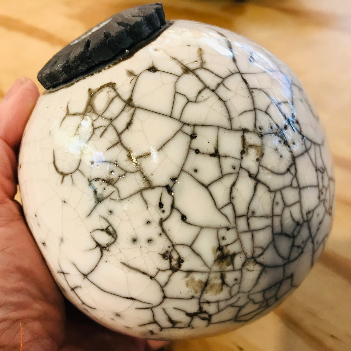 Raku Decorative Vessel - Round White