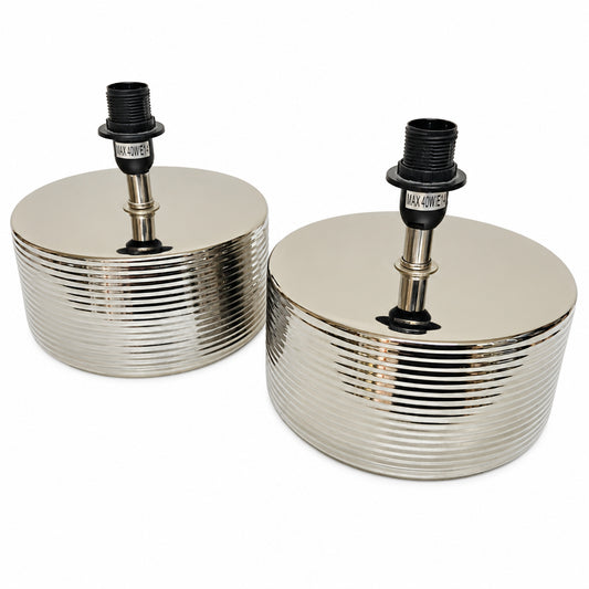 Ceramic Silver Disc Table Lamp (pair available)