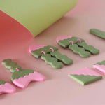 Polymer Clay Handmade Earrings - Sage & Pink Squiggles