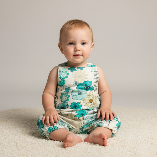Baby Toddler Summer Romper - Poppy Blossom Linen Cotton