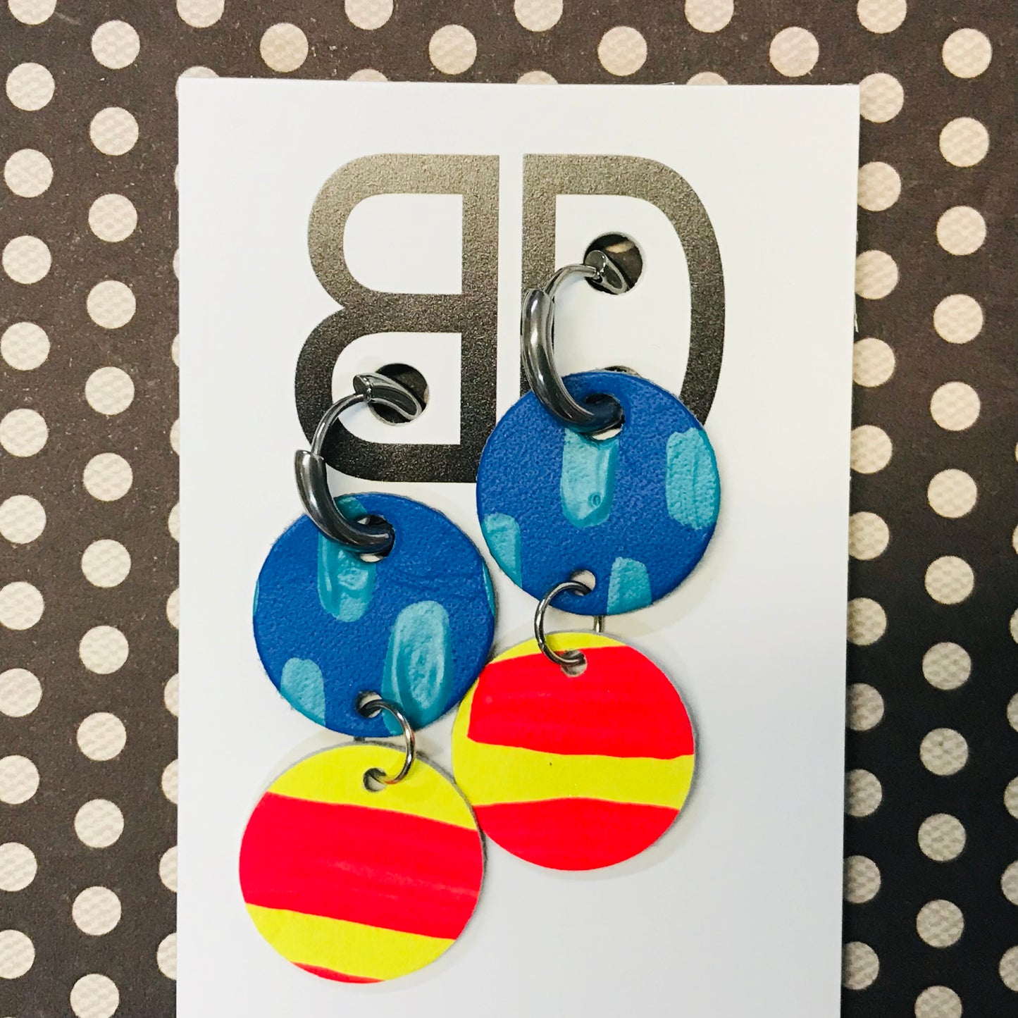 Hand painted leather bold statement earrings - Interchangeable Huggies