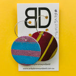 Hand painted leather bold statement earrings - Reversible Double Disc