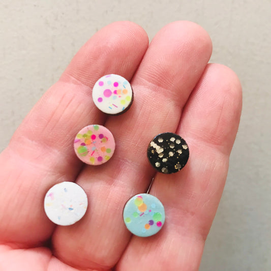 Round Laser Cut Timber Stud Earrings