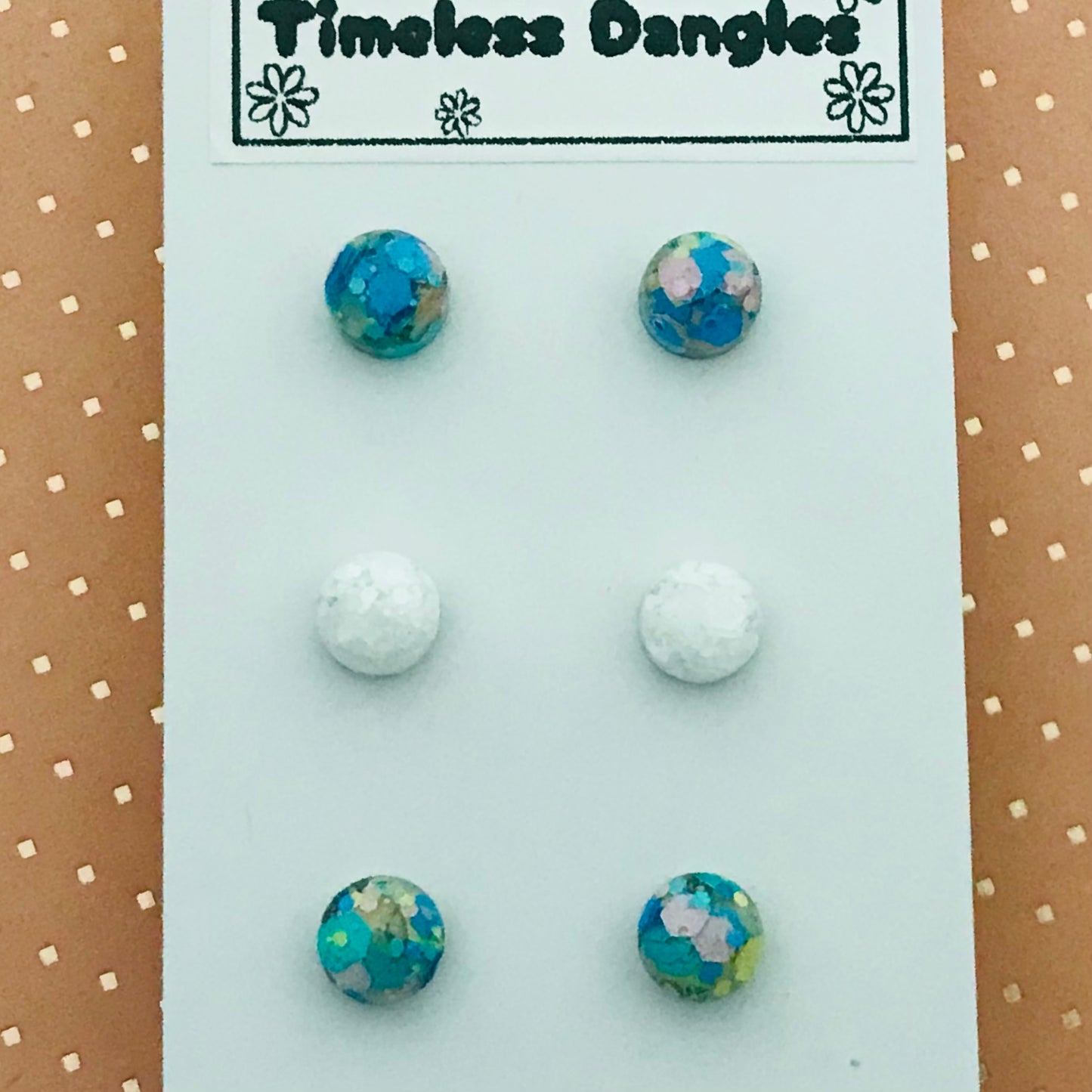 Novelty Resin Sparkle Stud Earrings - triple pack