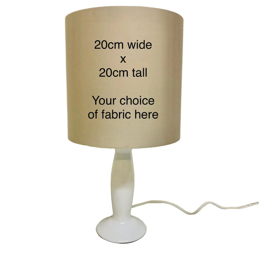 Beige lampshade with text on a white background