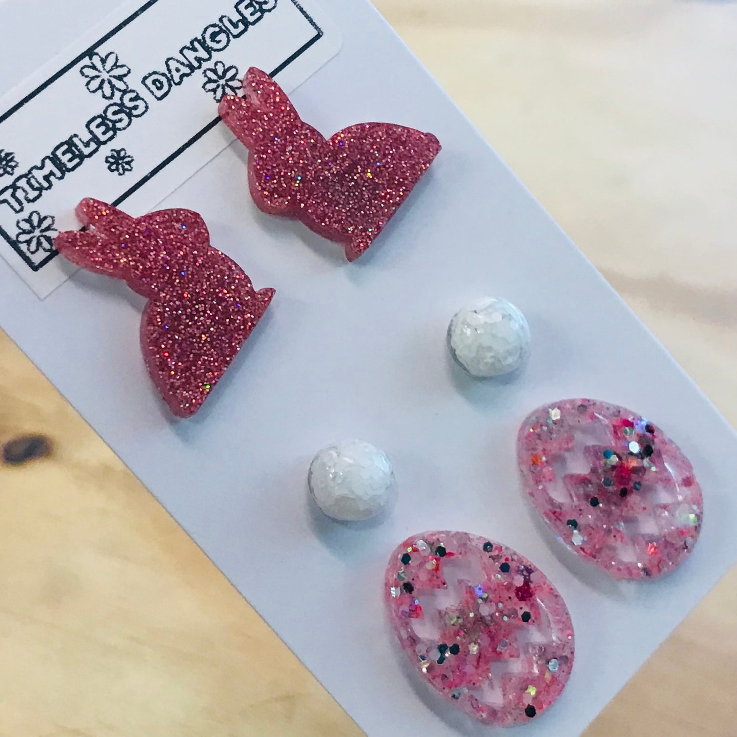 Novelty Resin Sparkle Stud Earrings - triple pack