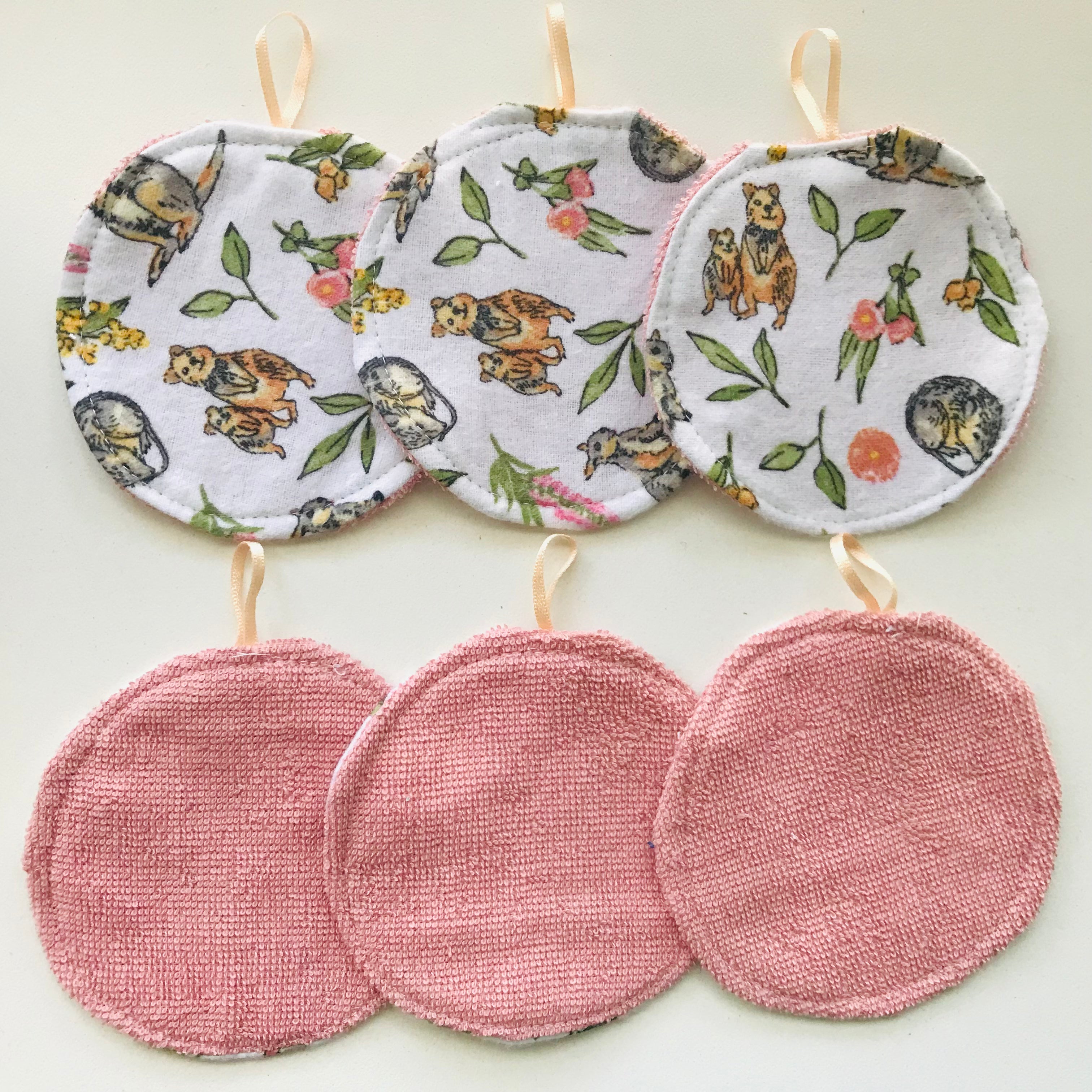 No Waste Reusable Make-up Remover Pads Wipes - flannel / towelling (set of 6)